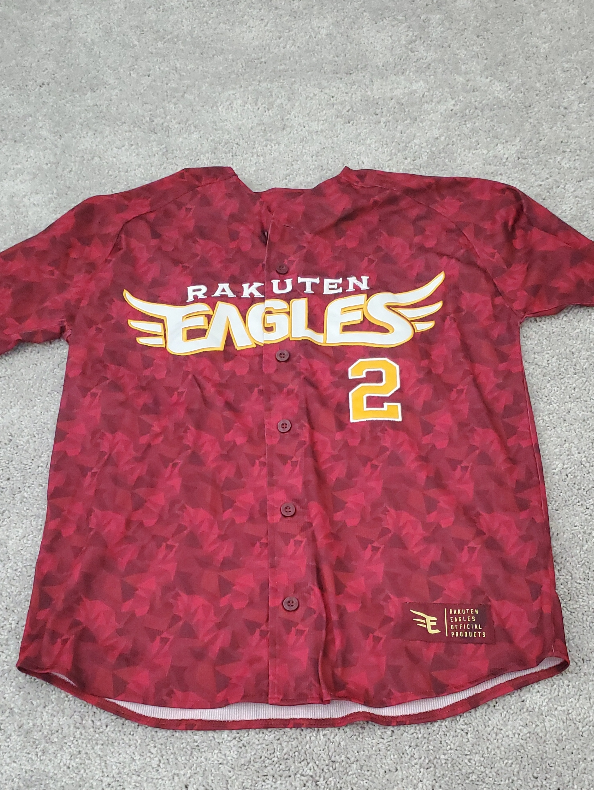 Tohoku Rakuten Golden Eagles Red Baseball Jersey With Number 2 Ohta Japan